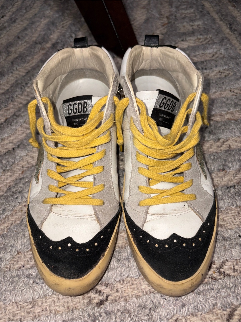 Golden Goose White Black Yellow Lace-Up Sneakers